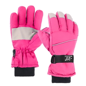 Pink waterproof winter ski gloves with anti-slip palm and -20° thermal protection