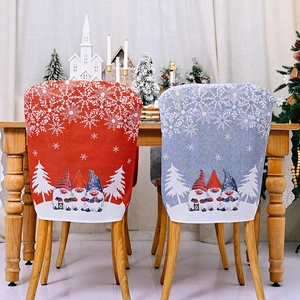 Christmas Chair Covers Non-woven Fabric Cartoon Gnomes Snowflakes Pattern Dining Room Chair Back Decoration Christmas Supplies