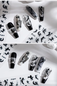Pegatinas de uñas 5D con relieve gótico, siluetas de hadas oscuras y diseños de luna
