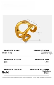 Detailed size specifications for thick hollow geometric gold-plated stainless steel ring