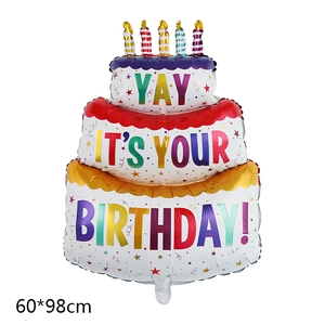 Three-layer birthday cake foil balloon with YAY IT'S YOUR BIRTHDAY text 60x98cm
