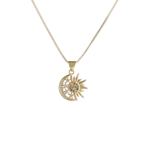 Sun And Moon Pendant Necklace Copper Colorful Zircon Micro Pave Celestial Star Jewelry For Women Men