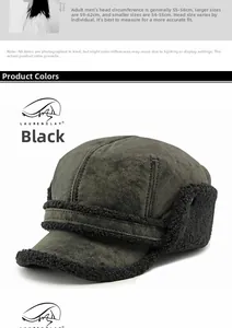 Détail d'une casquette d'hiver noire avec cache-oreilles pour tour de tête de 54-62 cm
