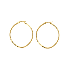 Minimalist 18k gold plated stainless steel oval hoop earrings on a clean white background