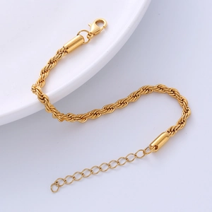 Bracciale a catena a fune in acciaio al titanio dorato da 4mm con chiusura a moschettone