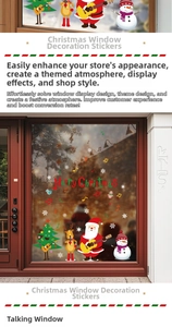 Detailed Christmas window decals set with Santa, reindeer, and snowman cartoon characters
