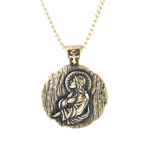 Vintage Saint Benedict medal necklace in gold-tone stainless steel with Jesus relief
