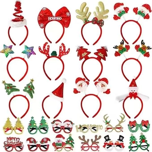 Christmas Headbands And Decorative Glasses Plush Sequin Santa Claus Reindeer Antlers For Holiday Party Photo Props Decor
