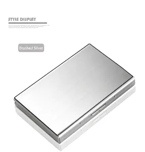 Slim RFID blocking credit card holder in brushed silver stainless steel finish