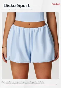 Close-up of light blue quick-dry yoga shorts with elastic waist on fitness model