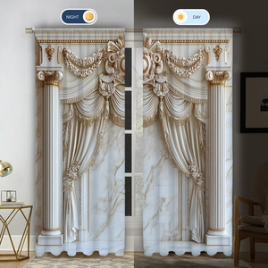 Detail showing high-precision 3D digital printing effects on drapes in day and night lighting
