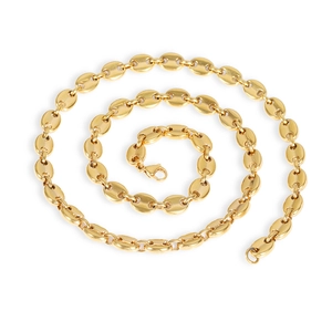 8mm gold-plated stainless steel coffee bean link chain necklace for men with lobster clasp