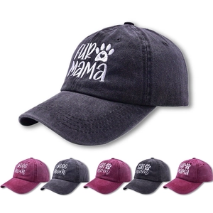 Washed Cotton Baseball Cap Distressed Dad Hat Adjustable Breathable Sun Hat For Pet Mom Dog Lover Cat Embroidery