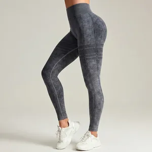 Leggings de yoga sans couture taille haute gris foncé avec texture côtelée gainante