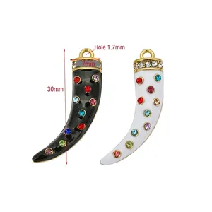 Ethnic stainless steel horn pendant with colorful crystals and 30mm enamel finish