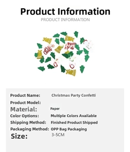 Macro detail of paper Christmas confetti including green trees and gold bells for DIY party decor
