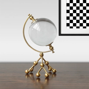 Nordic luxury crystal ball ornament with gold molecular tripod stand for home decor