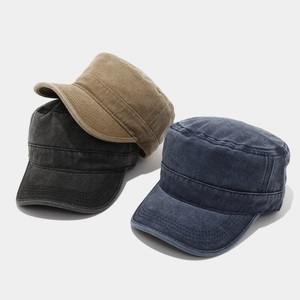 Vintage washed cotton cadet caps in black, khaki, and navy blue for men and women