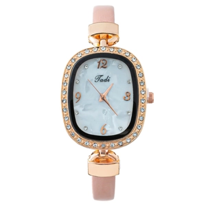 Montre À Quartz Mode Pour Femmes Boîtier En Alliage Strass Ovale Bracelet En Simili Cuir Élégante Cadran Marbre
