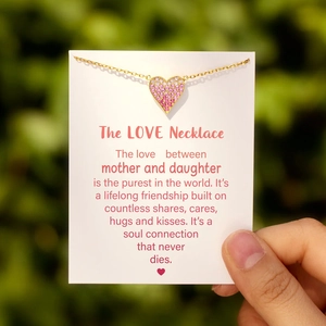 S925 sterling silver heart necklace with pink gradient zircon and love message card