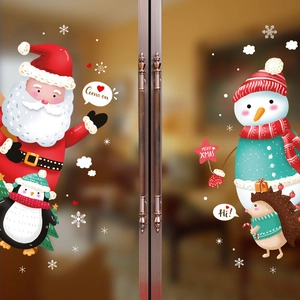 Weihnachts Wandsticker Abnehmbar PVC Weihnachtsmann Schneemann Pinguin Cartoon Fenster Heimdeko Merry Xmas
