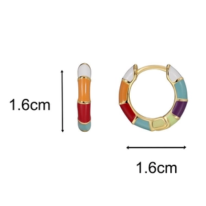 Bamboo style gold hoop earrings with multi-color drip oil enamel and 1.6cm size detail
