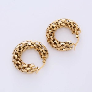 Elegant gold woven chain C-shaped stud earrings in a vintage mesh metal design
