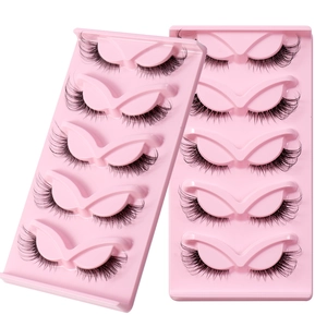 Five pairs of 3D clear band faux eyelashes for a natural cat-eye curl look set of 2