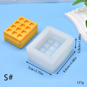 Macro view of waffle shape silicone mold with dimensions showing inner grid detail
