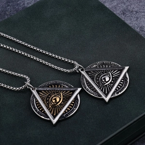 Retro stainless steel All Seeing Eye triangle pendant necklace with engraved inscriptions
