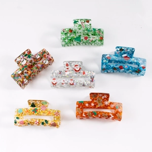 Christmas star acrylic hair claws with glitter sequins featuring festive holiday patterns