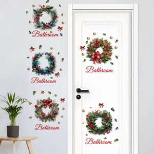 Weihnachts Kranz Wandtattoo PVC Wasserdicht Badezimmer Tür Aufkleber Kiefernzapfen Rote Schleife Immergrüne Girlande Feiertags Dekor