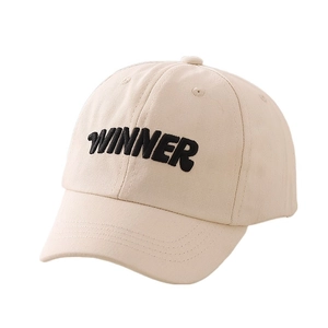 Kids beige cotton baseball cap with black WINNER embroidery for boys and girls
