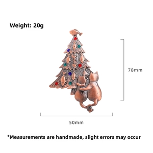 Detailed view of vintage bronze Christmas tree brooch with dimensions 78mm x 50mm