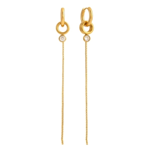 Boucles d'oreilles minimalistes dorées avec zircon et longues chaînes fines