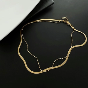Double Layer Necklace Stainless Steel Snake Bone And Ball Chain Minimalist Cold Style Fashion Jewelry For Women