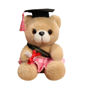 Abschluss-Teddybär Plüschtier mit rosa Kleid, Doktorhut und Glückwunschschärpe