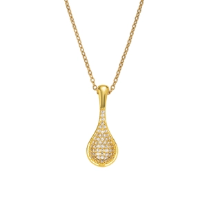 Elegant gold-plated waterdrop pendant necklace with micro-pave crystals for women