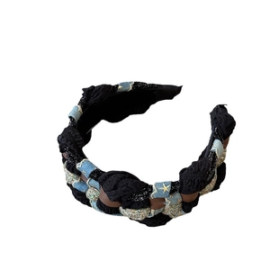 Braided denim star headband with thick twist design for high cranial top hair style