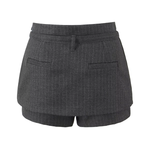Women stripe skort in dark grey featuring a high-waist design and back pocket detail