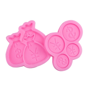 Pink money bag and coin silicone molds for creative fondant cake and chocolate decor