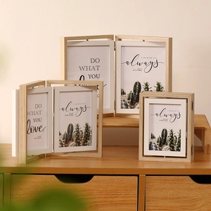 Minimalist Double Sided Rotating Photo Frame Wood MDF Foldable Desktop Picture Display Home Decor Ornament