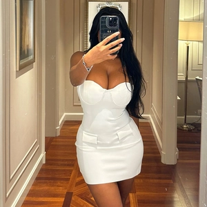 Halter Neck Mini Dress Backless Bodycon Slim Fit Bustier Cups Flap Pockets Party Club Streetwear For Women