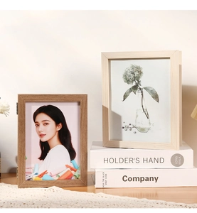 Close-up of 3D deep hollow wooden picture frames with natural wood grain finish
