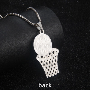 Silver basketball hoop necklace with detailed textured back on round box chain