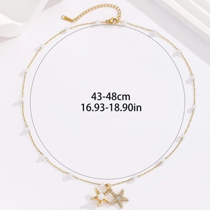 18K gold plated necklace with starfish pearl pendant and adjustable length 43-48cm