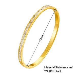 Elegant gold stainless steel bangle featuring 58mm diameter and pavé square zircons