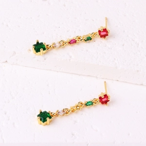 18K gold plated geometric tassel drop earrings with vibrant multicolored gemstones