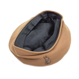 Chic camel wool beret hat with a 3D teddy bear accent for women's autumn winter style