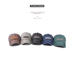 Detailed row of five vintage washed baseball caps with Los Angeles embroidery